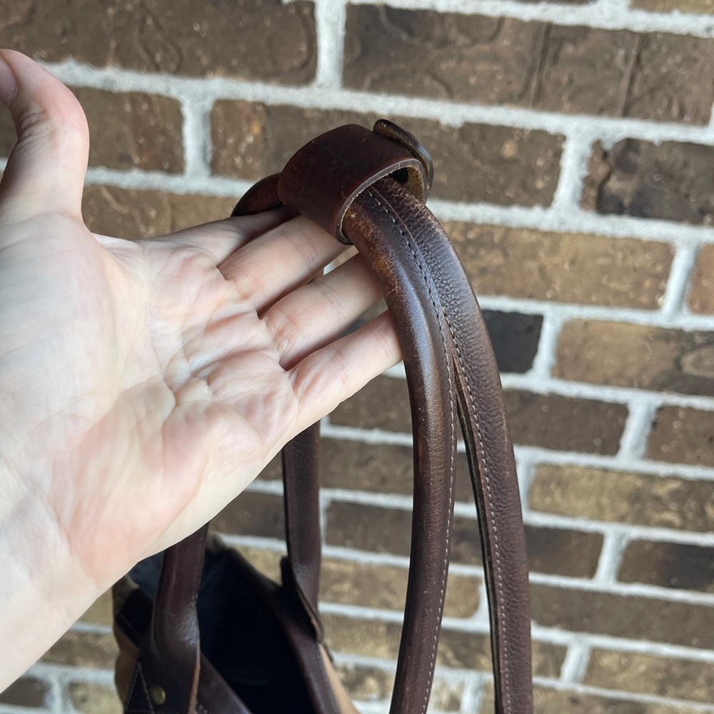 WILL Leather Goods Tan Canvas Bag with Dark Brown Leather Patch - Picture 7 of 15
